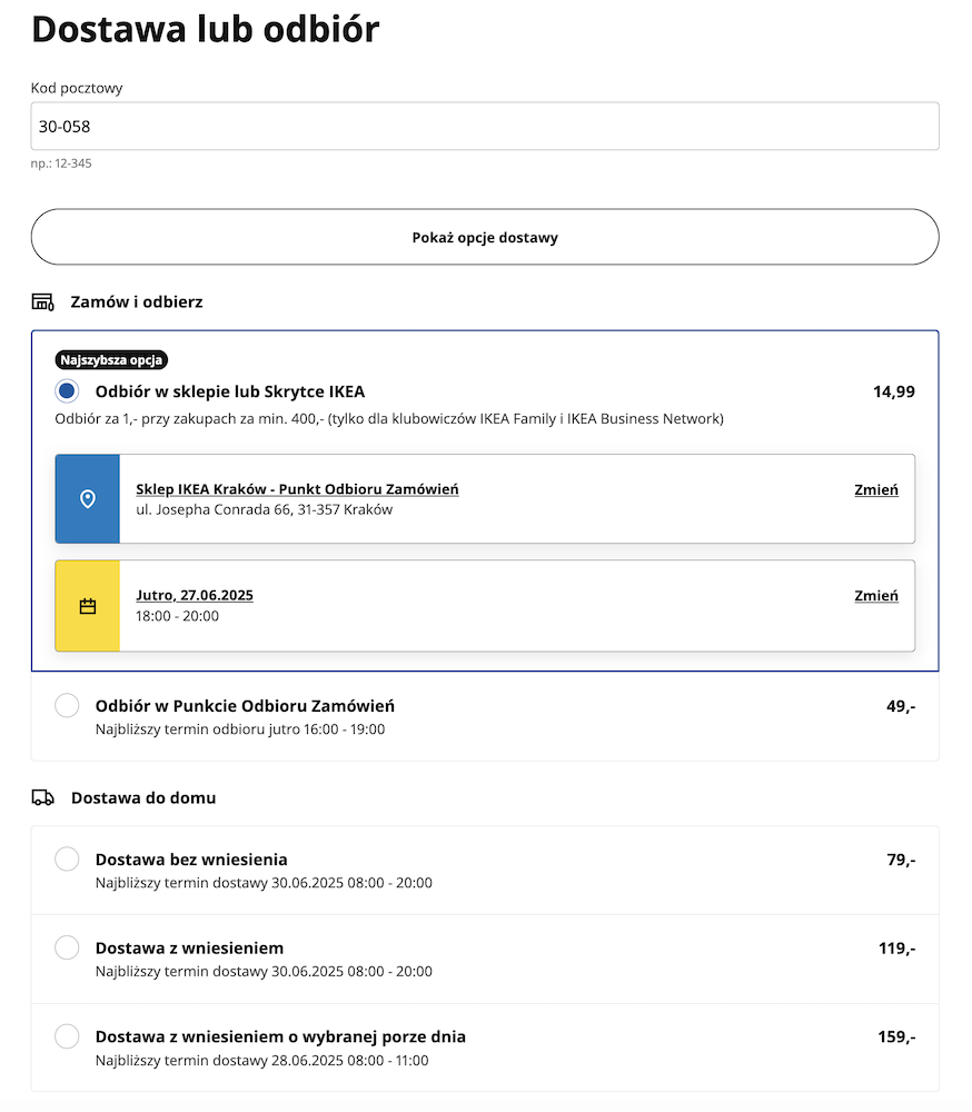 IKEA Online sposoby dostawy i odbioru IKEA Online opcje dostawy i odbioru