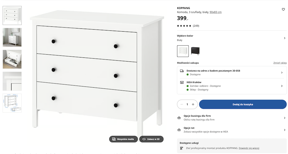 IKEA Online - biała komoda na sprzedaż IKEA Online - przykład produktu na sprzedaż