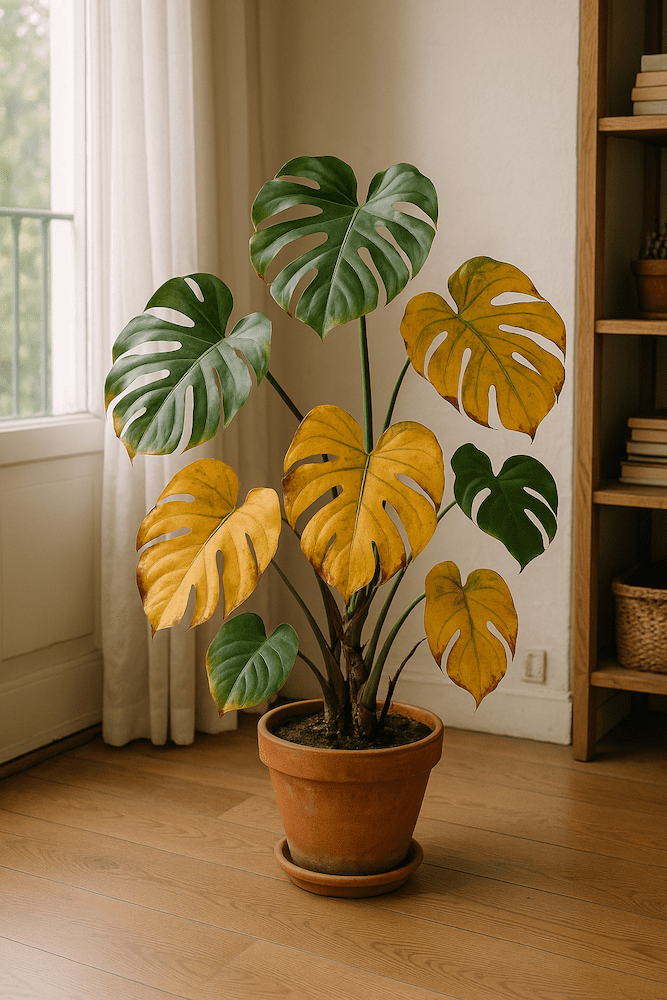przelana monstera - żółknięcie liści przelana monstera - żółte liście