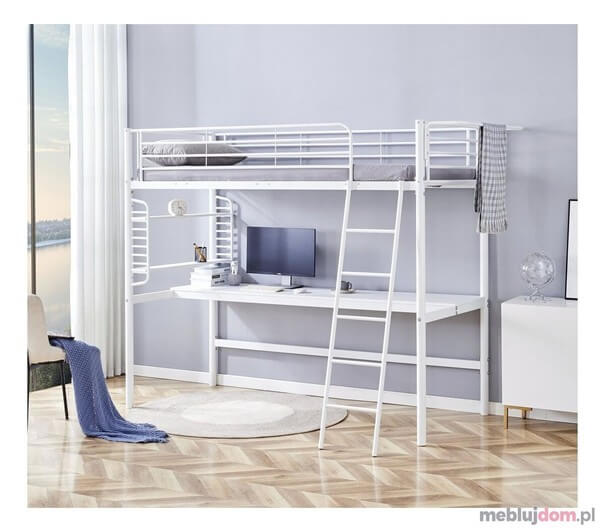 Łóżko piętrowe z biurkiem na dole Łóżka z ramą metalową - model z biurkiem