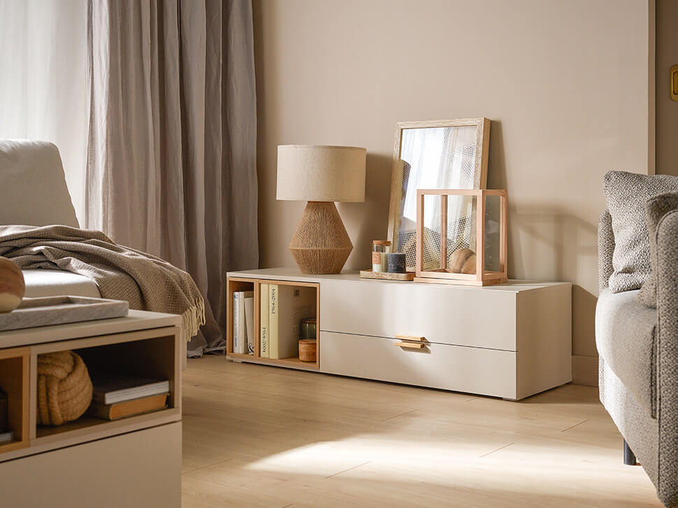 Nowoczesna szafka pod telewizor Szafka RTV jako centralny punkt w salonie - model 4 you fresh