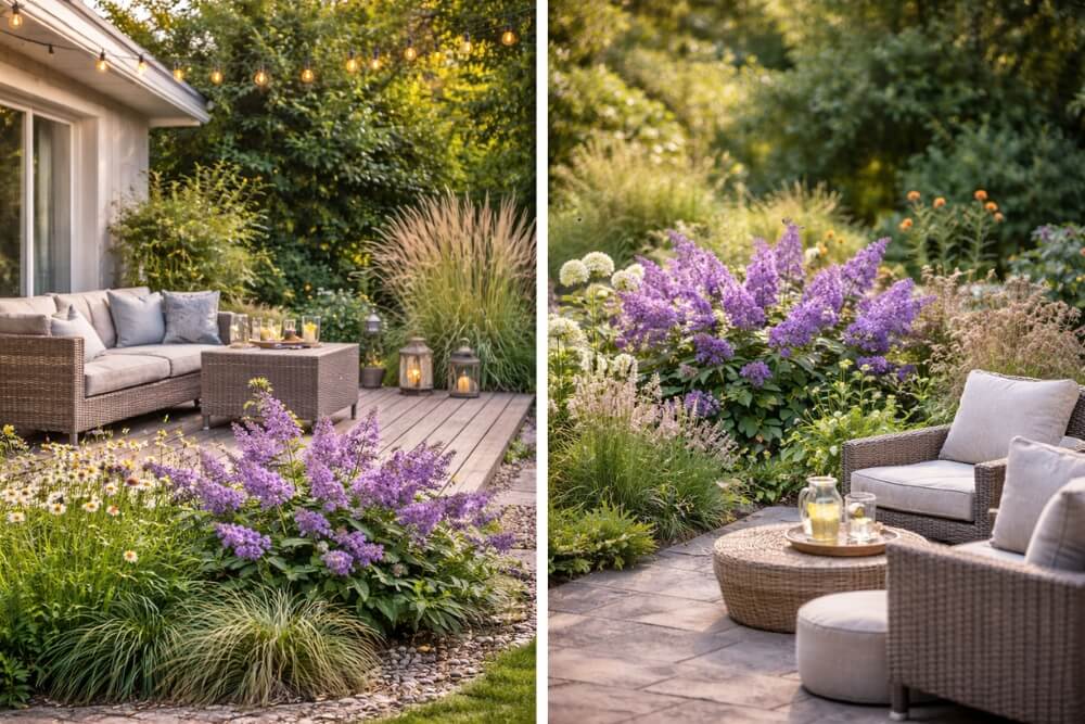 budleja w ogrodzie- aranżacje przy miejscu wypoczynku