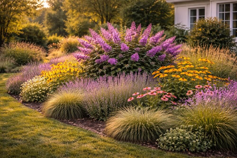 rabata słoneczna z budleją jako dominantą