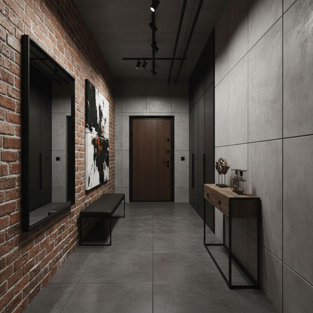 Korytarz w domu jednorodzinnym w stylu loft