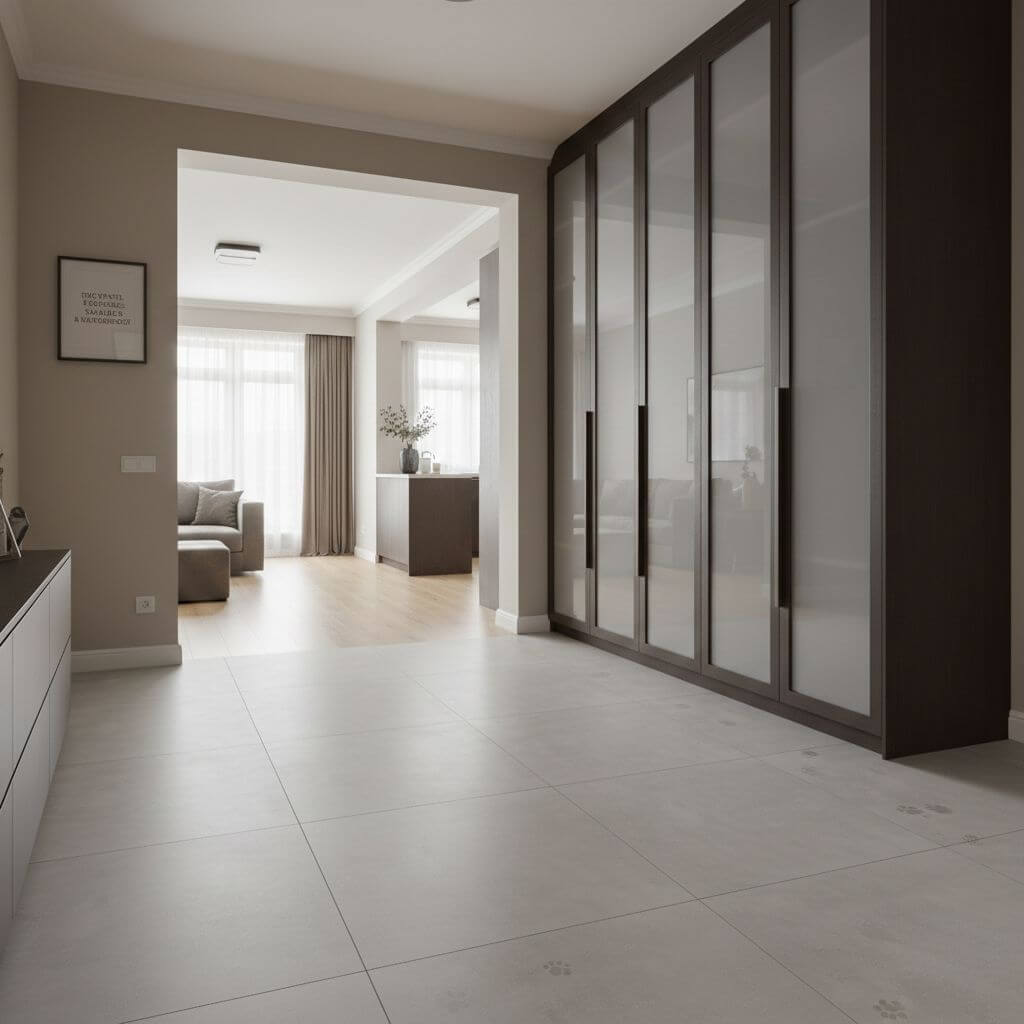 Korytarz w domu jednorodzinnym - aranżacje z gresem 