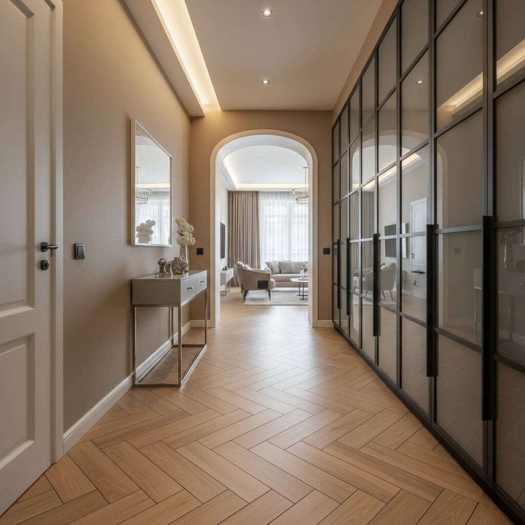 Jodełka na podłodze w korytarzu w domu