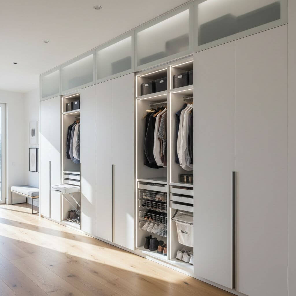 Korytarz w domu jednorodzinnym - aranżacje z szafą wnękową 