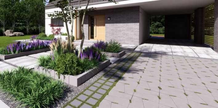 podjazd z szarej kostki 