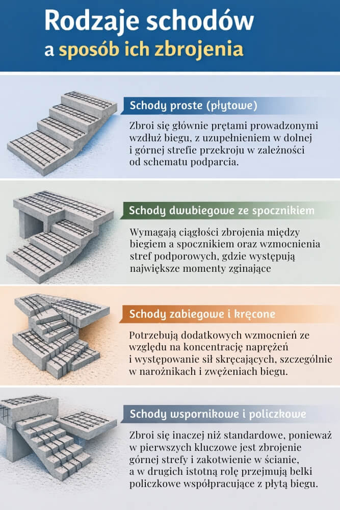 rodzaje schodów a sposób zbrojenia