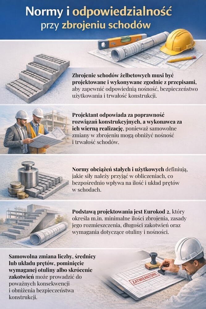 normy i odpowiedzialność przy zbrojeniu schodów