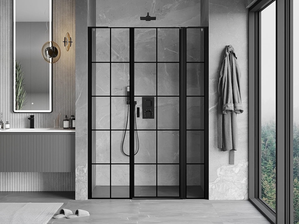 łazienka z szarymi płytkami szare płytki pod prysznicem