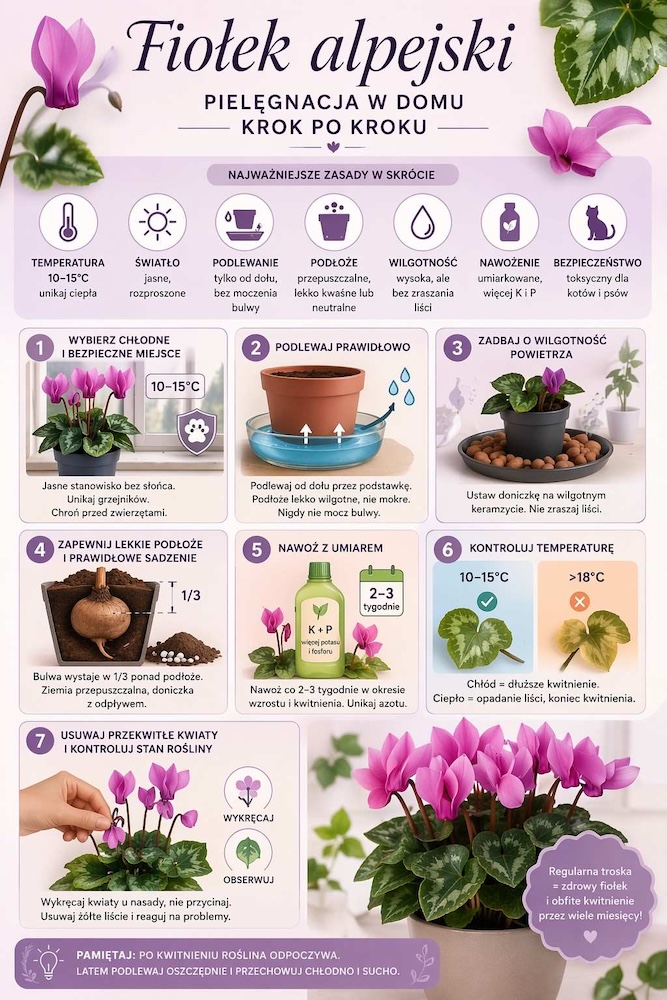 fiołek alpejski - zasady uprawy w domu 