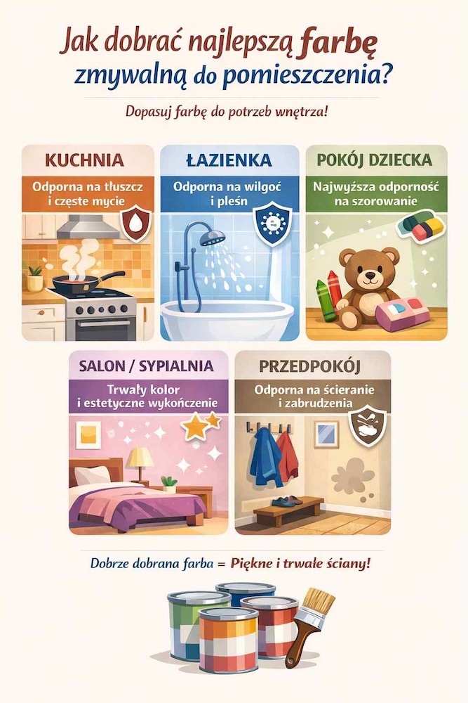 wybór farby zmywalnej do pomieszczenia 