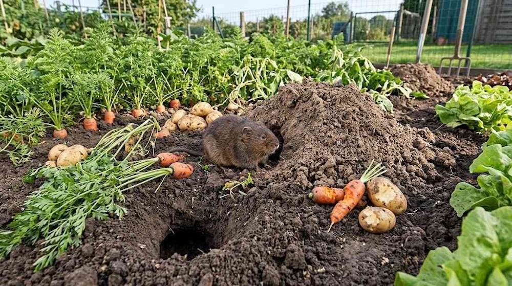 zniszczenia karczownika w ogrodzie 