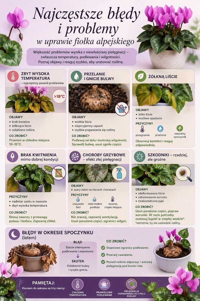 uprawa fiołka alpejskiego - błędy 