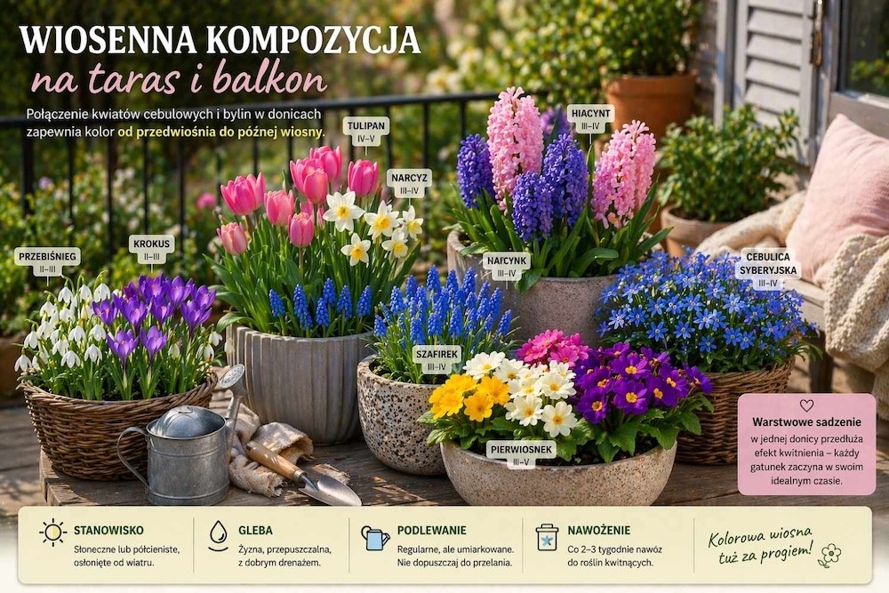 wiosenne zestawy kwiatów na taras