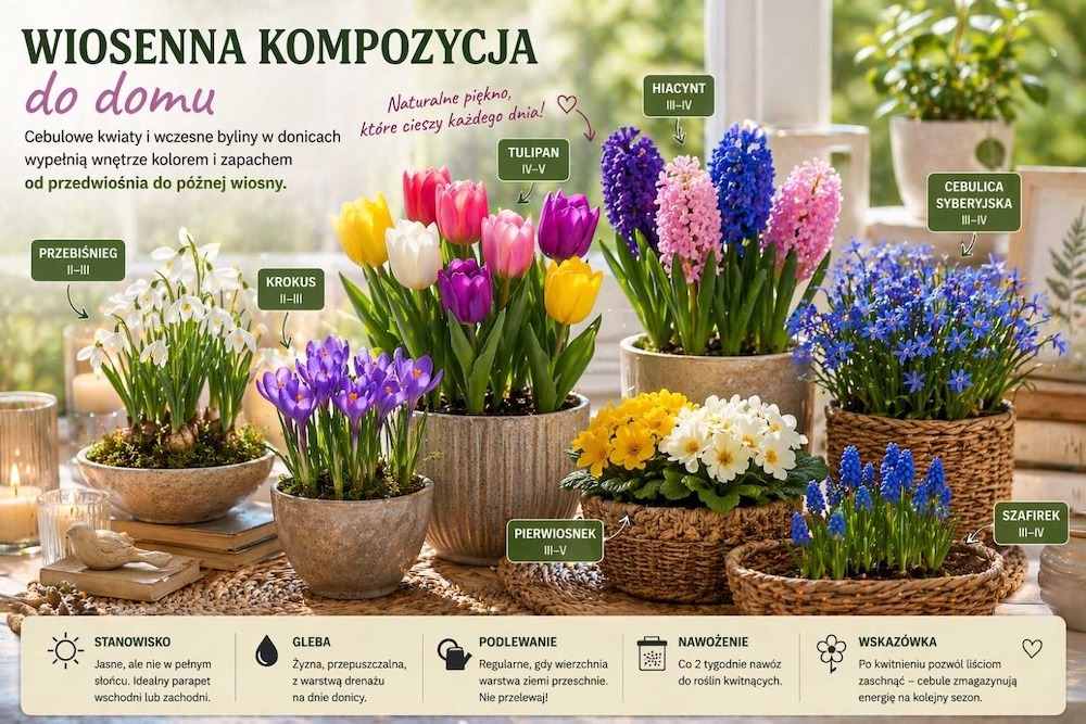 Wiosenna kompozycja z kwiatów do domu